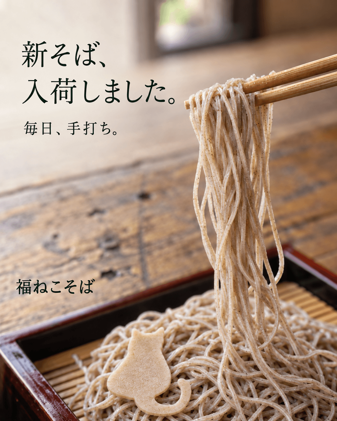 「新そば、入荷しました。毎日、手打ち。」の告知画像